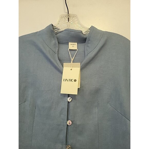 New Lintico 100% Linen Hand Button Fitted Jacket Blue Size Small - Picture 2 of 5